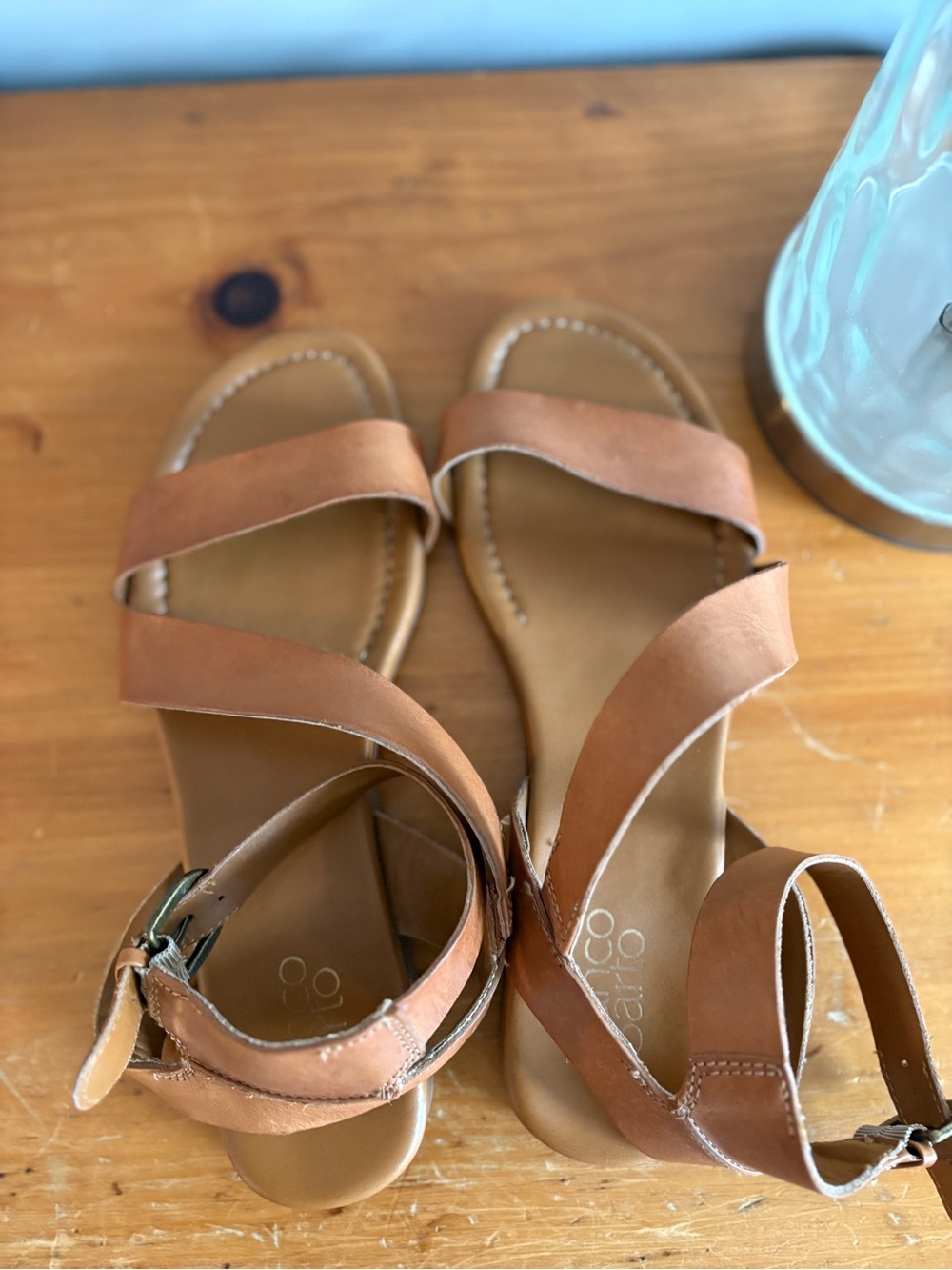 Franco Sarto Tan Leather Ankle-Strap Sandals